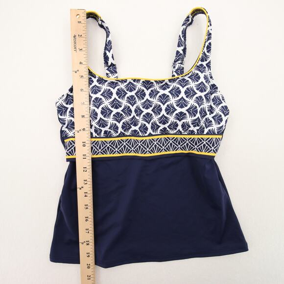 Lands End Tankini Swim Top Navy Yellow White Pattern Underwire Support Size 4P - Picture 4 of 8